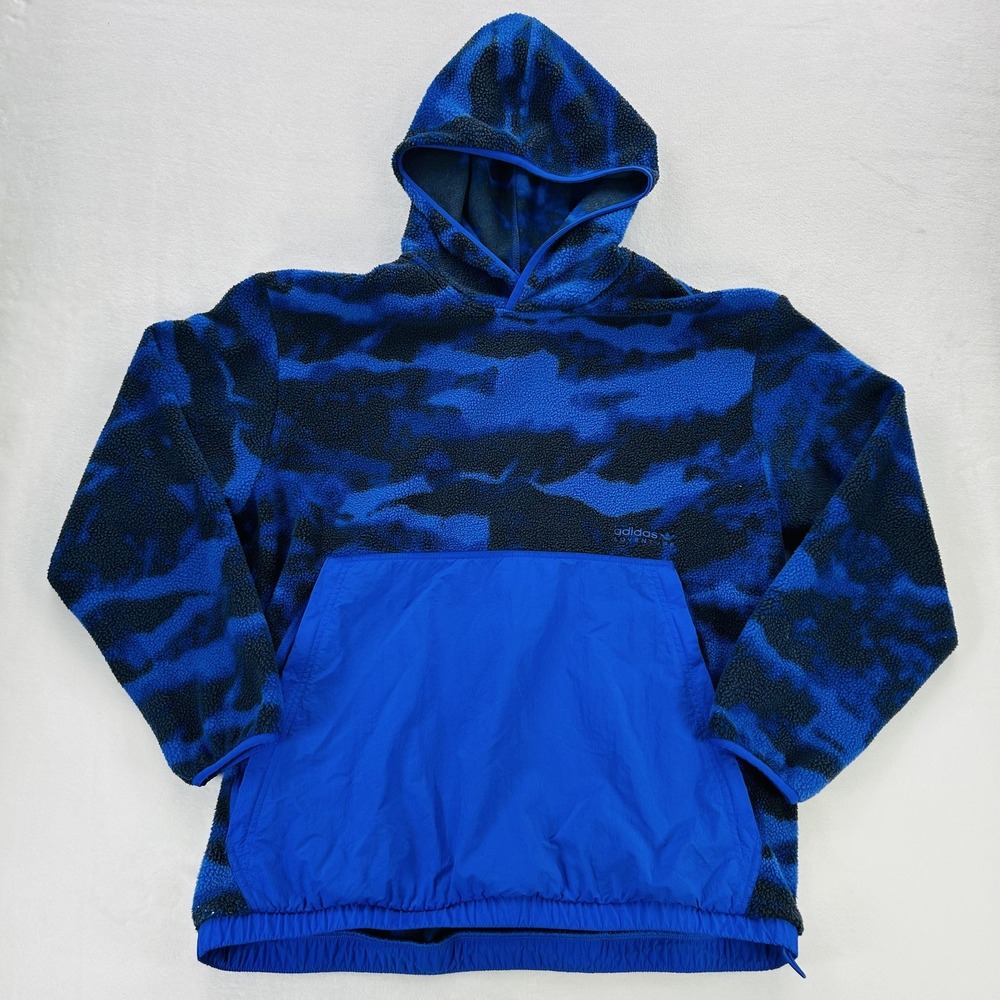 Adidas Adventure Hoodie Mens XL Blue Camo Fleece Pullover Pocket Logo Originals